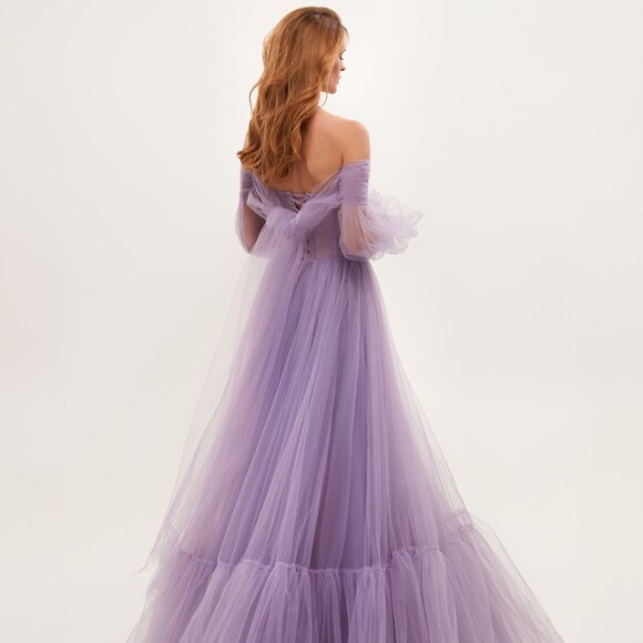 Milla, itsmilla lavender Sheer Sleeves Maxi Tulle Dress - Picture 1 of 8